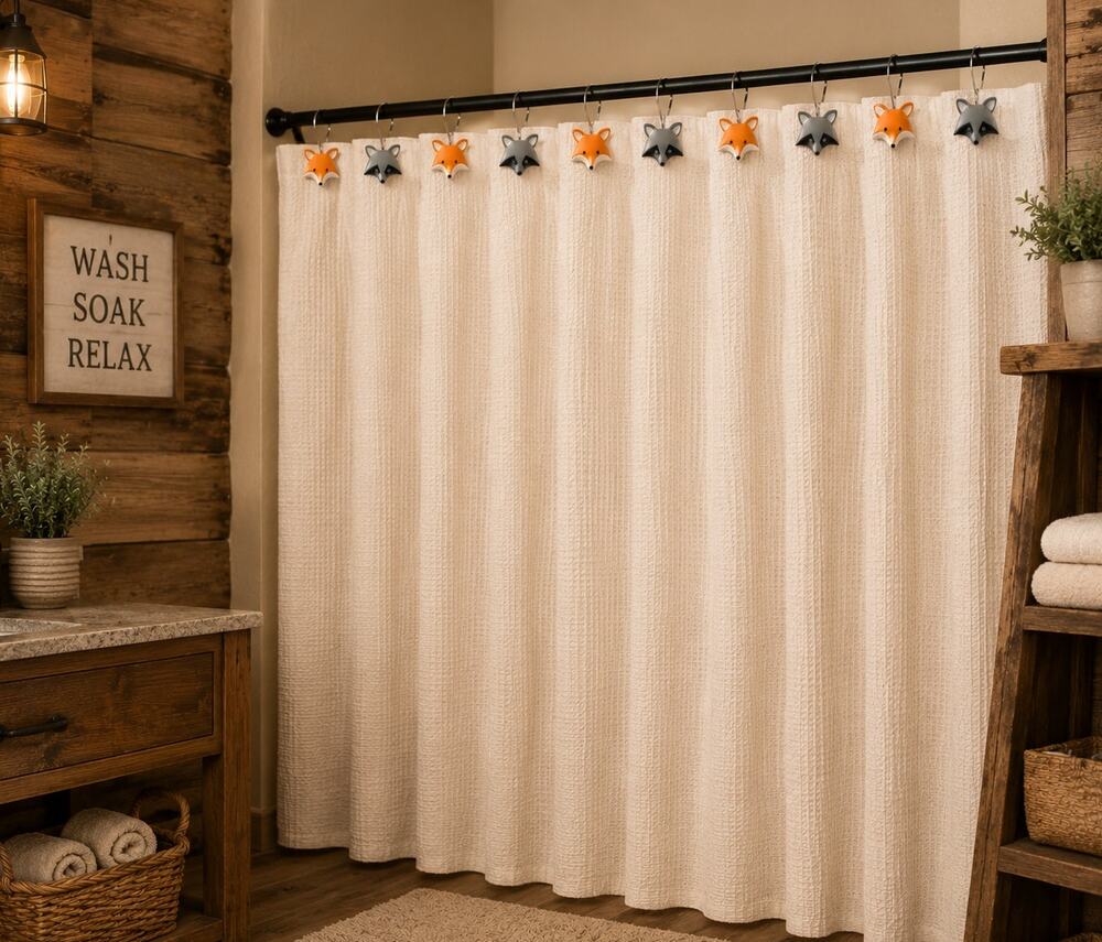 Woodland Animal Shower Curtain Hooks Fox Raccoon Set of 12 Bathroom Decor